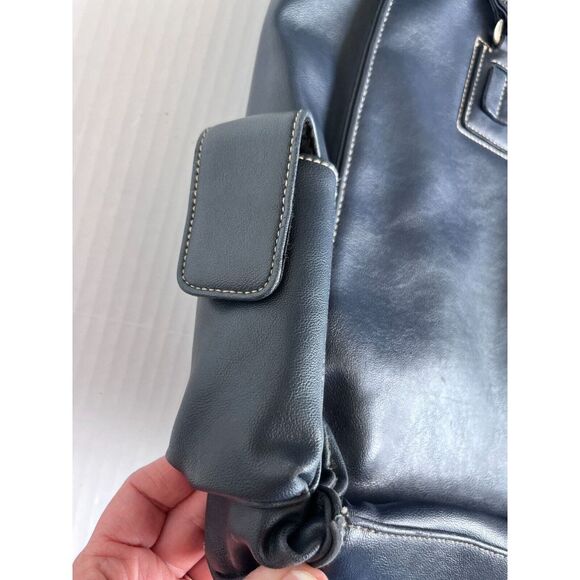 Liz Claiborne Womens Black Leather Double Handle Pocket Handbag Shoulder Bag - Picture 3 of 10